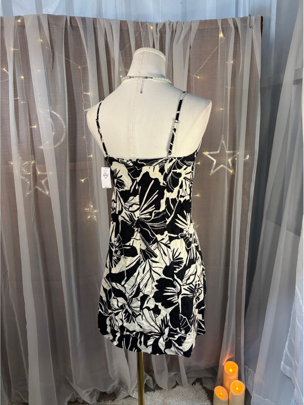 GAP Linen Blend Floral Mini Dress XXS Black White Tropical Strappy NWT Resort - Picture 3 of 8